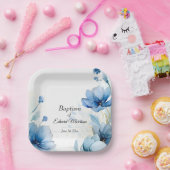 フローラエレガントダスティブルーバプテスマ ペーパープレート (パーティー)