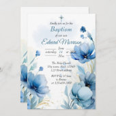 フローラエレガントダスティブルーバプテスマ 招待状 (正面/裏面)