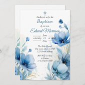 フローラエレガントダスティブルーバプテスマ 招待状 (正面/裏面)