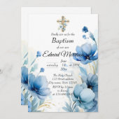 フローラエレガントダスティブルーバプテスマ 招待状 (正面/裏面)