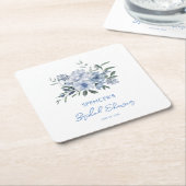 フローラエレガントダスティブルーブライダルシャワー スクエアペーパーコースター (アングル)