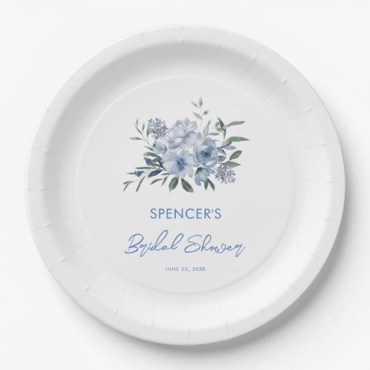 フローラエレガントダスティブルーブライダルシャワー ペーパープレート (正面)