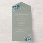 フローラエレガントダスティブループレーンセージ緑結婚の オールインワン招待状 (内側)