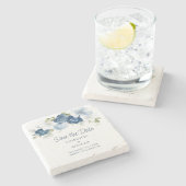 フローラエレガントダスティブルー日付を保存する ストーンコースター (横)