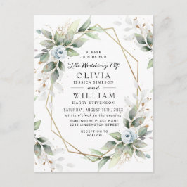 フローラエレガントダスティブルー結婚式招待状カード ポストカード