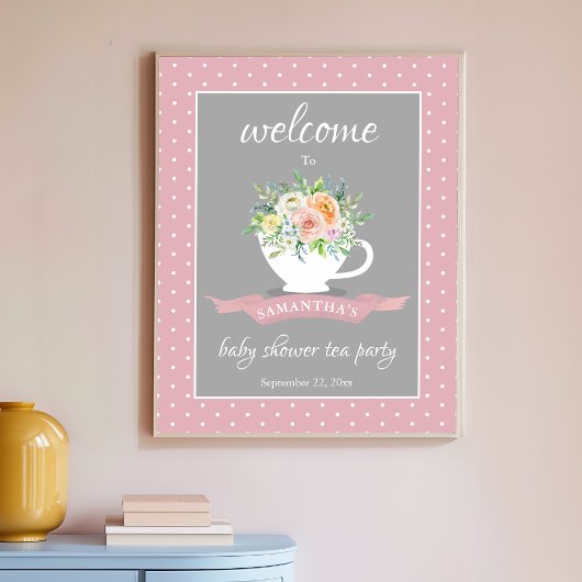フローラエレガントティーカップベビーシャワーティーパーティー ポスター