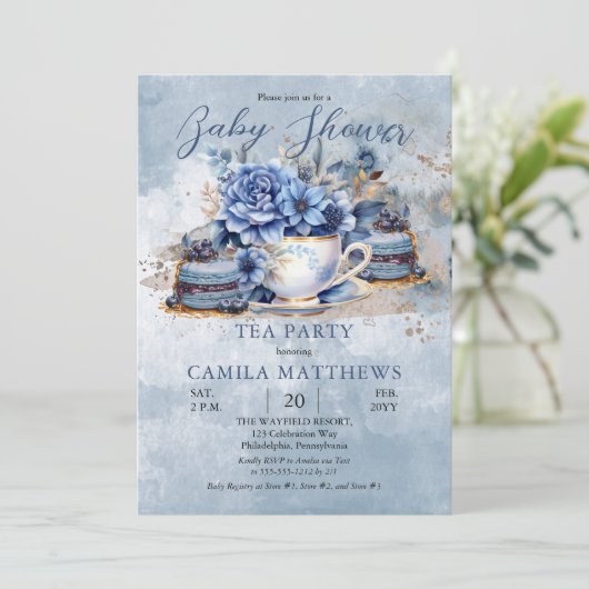 フローラエレガントティーカップベビーシャワー 招待状 (スタンド正面)