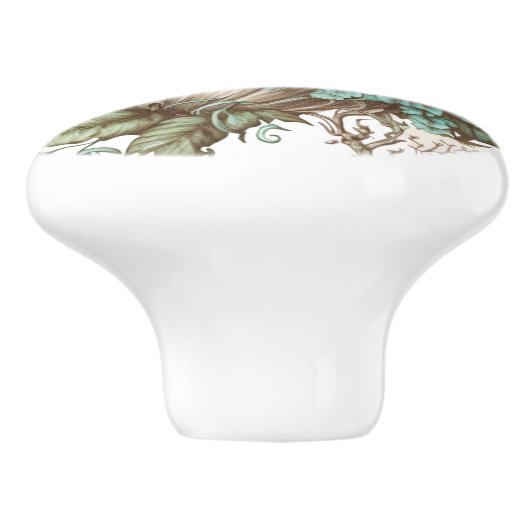 フローラエレガントティール(緑がかった色)、サンゴ、緑のセラミックプル セラミックノブ (側面)