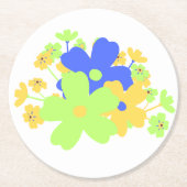 フローラエレガントデザインイン青い黄色の緑 ラウンドペーパーコースター (正面)