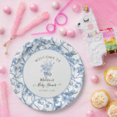 フローラエレガントトイルブルーと白ベビーシャワー ペーパープレート (パーティー)