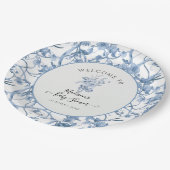 フローラエレガントトイルブルーと白ベビーシャワー ペーパープレート (アングル)