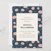 フローラエレガントネイビーピンクモダンク卒業パーティー 招待状 (正面)