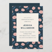 フローラエレガントネイビーピンクモダンク卒業パーティー 招待状 (正面/裏面)