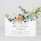 フローラエレガントネイビーブルーモノグラム婚約パーティ 招待状 (スタンド正面)