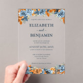 フローラエレガントネイビーラストダークテラコタ結婚ズ アクリル招待状 (インサイチュ (ポータブル))