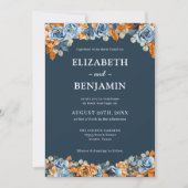 フローラエレガントネイビーラストダークテラコタ結婚ズ 招待状 (正面)