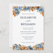 フローラエレガントネイビーラストダークテラコタ結婚ズ 招待状 (正面)