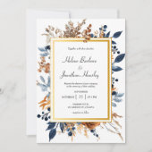 フローラエレガントネイビ素朴ーブルーテラコッタ結婚ズ 招待状 (正面)