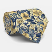 フローラエレガントネックタイ – 青と黄色のヴィンテージ ネクタイ (ロール)