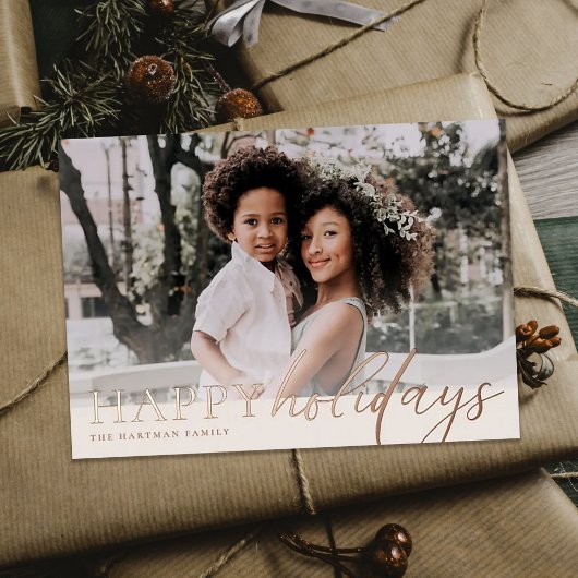 フローラエレガントハッピーホリデー写真 箔シーズンカード