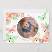 フローラエレガントバタフカスタムァイ写真第1誕生日 招待状 (裏面)