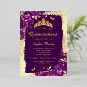 フローラエレガントバタフライパープル金ゴールドキンセアニェラ 箔招待状 (立ち正面)
