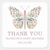 フローラエレガントバタフライベイビーシャワーの好意 スクエアシール (正面)