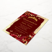 フローラエレガントバタフライレッド金ゴールドキンセアニェラ 箔招待状 (回転した状態)