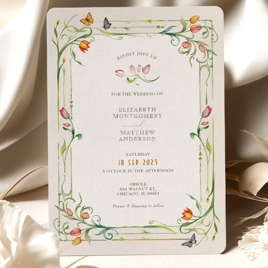 フローラエレガントバタフライ水結婚色 招待状