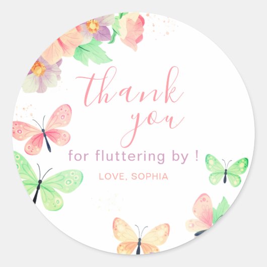 フローラエレガントバタフライ誕生日 ラウンドシール (正面)