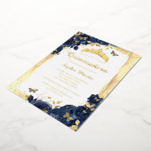 フローラエレガントバタフライ金ゴールドネイビーキンセアニェラ 箔招待状 (回転した状態)