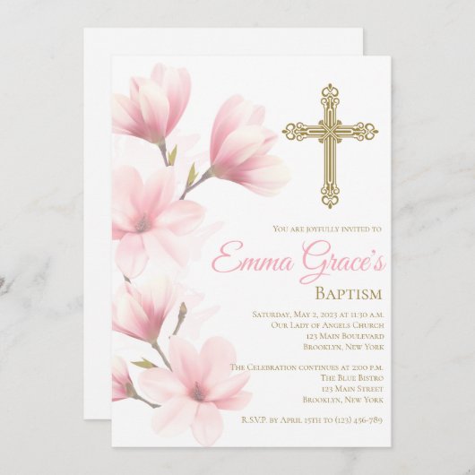 フローラエレガントバプテスマ《キリスト教》洗礼式や命名式招待状 招待状 (正面/裏面)