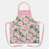 フローラエレガントバラとモンステラモノグラムのピンク エプロン (正面)