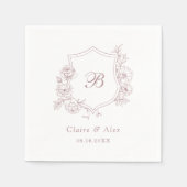 フローラエレガントバラクレストダスティピンクモノグラム スタンダードカクテルナプキン (正面)