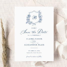 フローラエレガントバラクレストモノグラム日付の保存 招待状
