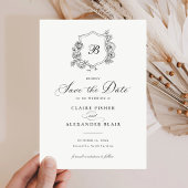 フローラエレガントバラクレストモノグラム日付の保存 招待状