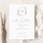 フローラエレガントバラクレストモノグラム日付の保存 招待状