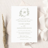 フローラエレガントバラクレスト結婚のモノグラムセージ 招待状