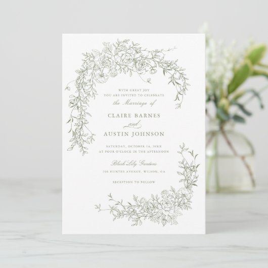 フローラエレガントバラセージグリーン結婚ズモノグラム 招待状 (スタンド正面)