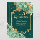 フローラエレガントバラセージグリーン金ゴールドキンセアニェラ 招待状 (正面/裏面)