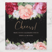 フローラエレガントバラピンクブラック結婚ズ・サンキュー ワインラベル (シングルラベル)