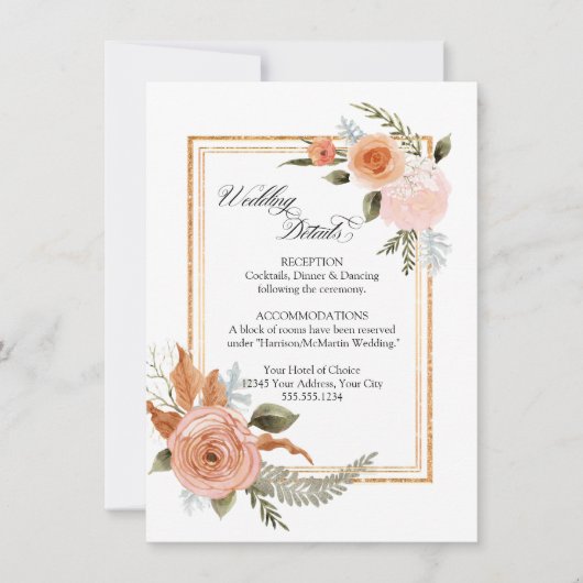 フローラエレガントバラブーケ金ゴールド結婚ズ詳細 招待状 (正面)