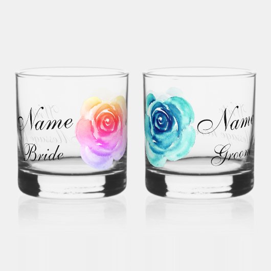 フローラエレガントバラ新郎新婦誕生日結婚ズ ウイスキーグラス (正面)