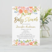 フローラエレガントバラ水彩赤ちゃんシャワー 招待状 (スタンド正面)