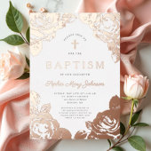 フローラエレガントバラ金ゴールドガールバプテスマ 箔招待状