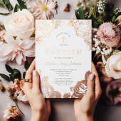 フローラエレガントバラ金ゴールドガールバプテスマ 箔招待状