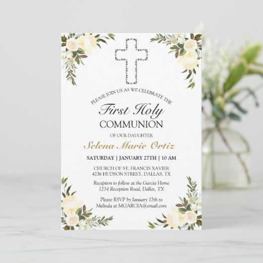 フローラエレガントバラ金ゴールド第1聖餐式インヴィ 招待状 (スタンド正面)