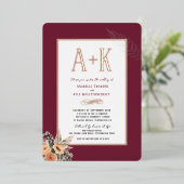 フローラエレガントバーガンディ5" x 7"フォイル招待状 箔招待状 (立ち正面)