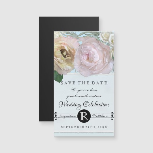 フローラエレガントパステルフラワーズピンクブルー結婚ズ (正面/裏面)