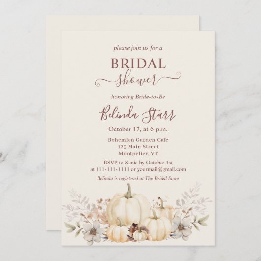 フローラエレガントパンプキンス秋ブライダルシャワー 招待状 (正面/裏面)